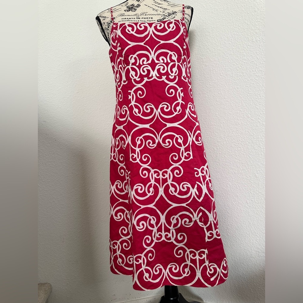 Ann Taylor Fuchsia and White Patterned Midi Dress